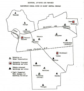 Proposed Sachem elementary schools map, circa 1955.