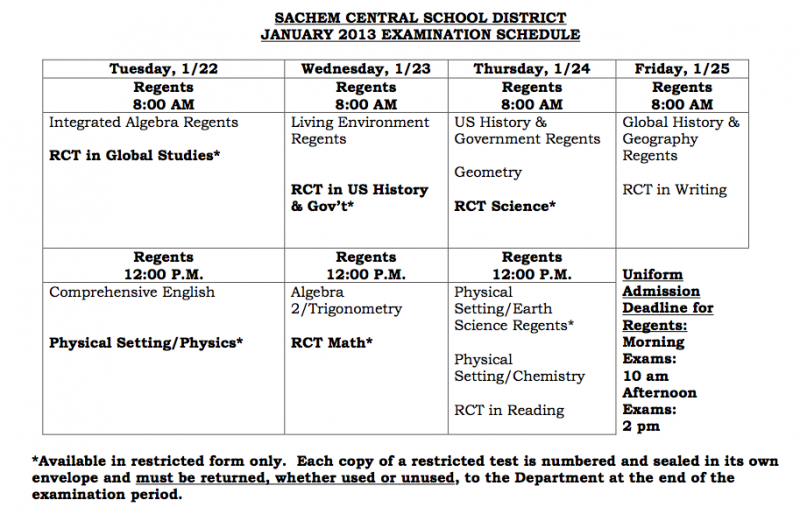 Sachem releases January Regents schedule – Sachem Report