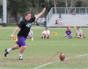 Bryan Morris working on his kicking game at One-On-One.