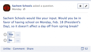 The poll from Sachem's Facebook page that sought community input.