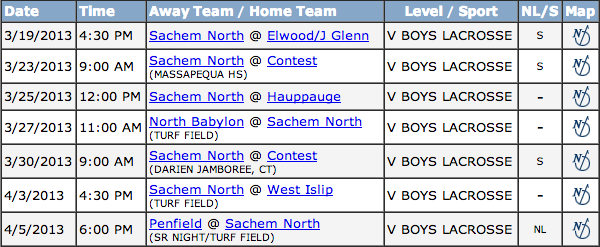 Sachem North's schedule for first couple weeks of 2013.