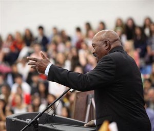 Jim Brown speaking at Manhasset High