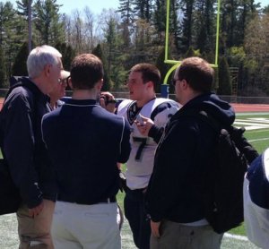 Dalton Crossan is interviewed after the game.