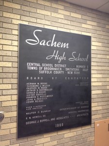 Plaque at Sachem North with Baack's name on it from 1969.