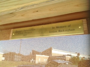 This dedication plate is on the kiosk in memory of Jordan Buckingham, a cousin of Dan Christiansen's.