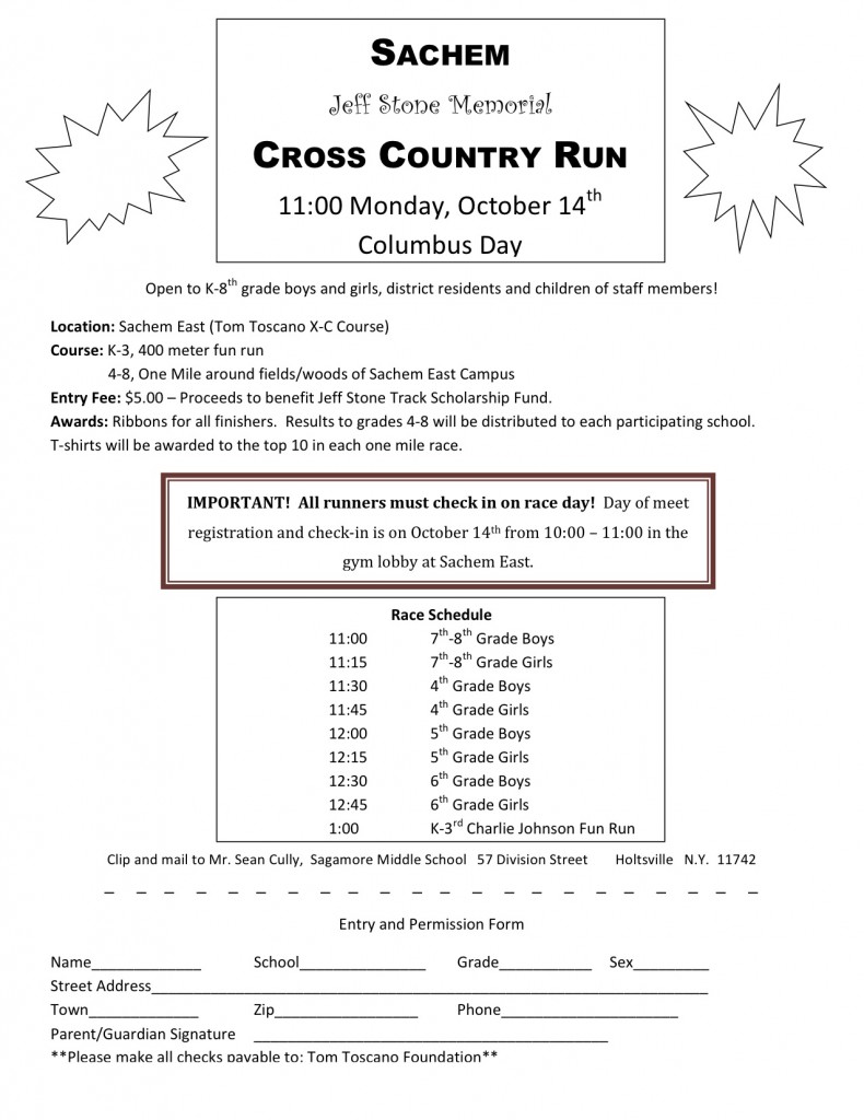 2013 Jeff Stone Cross Country Entry Form