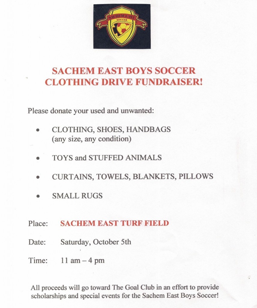 clothing drive for Sachem East Soccer