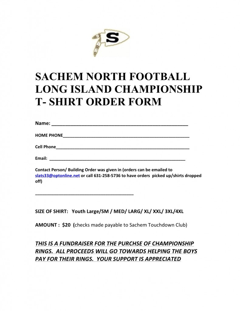 sachem jersey order form