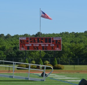 Scoreboard at Sachem East decked out with 2014 numbers.