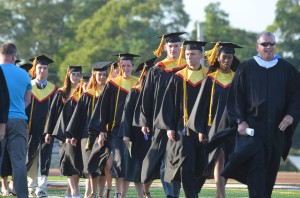 Students entering the stadium for their graduation,