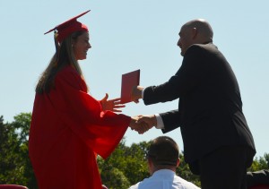 Katie Trombetta receiving her diploma.