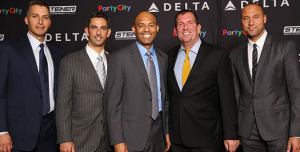 Costello with Derek Jeter, Andy Pettitte, Jorge Posada, and Mariano Rivera.