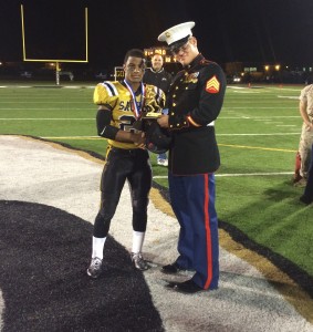 Kevin Bragaglia accepting his Game MVP trophy.