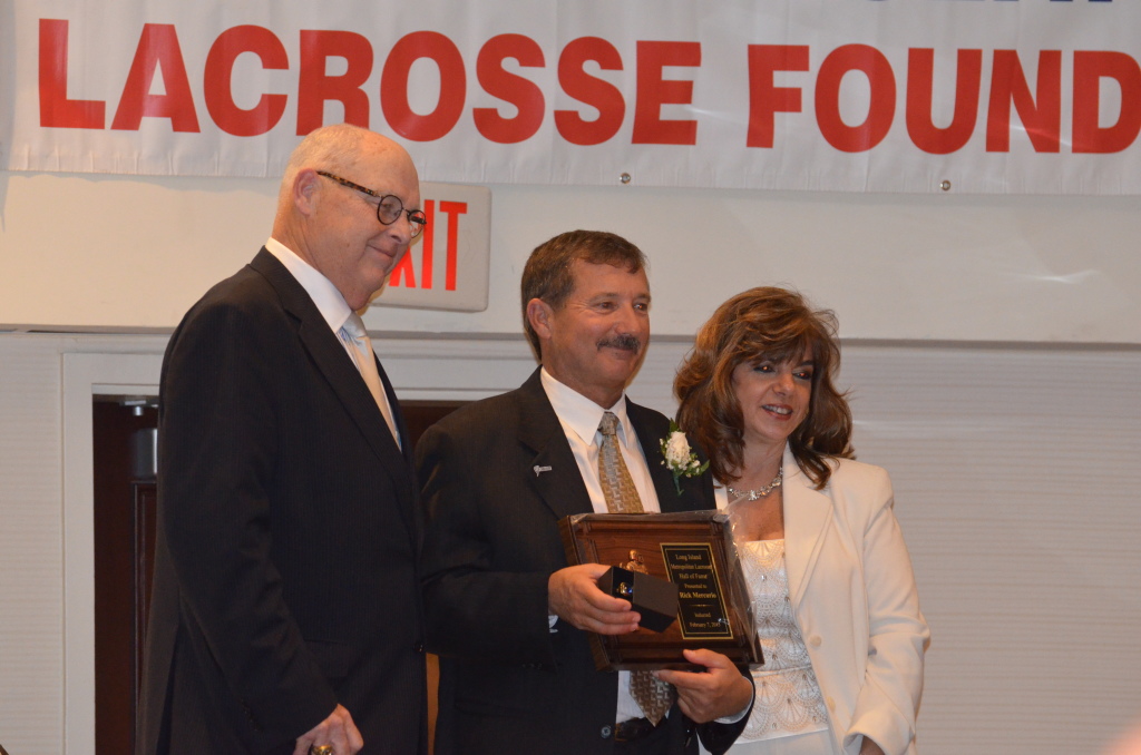 Mercurio being inducted to Long Island Lacrosse Hall of Fame.