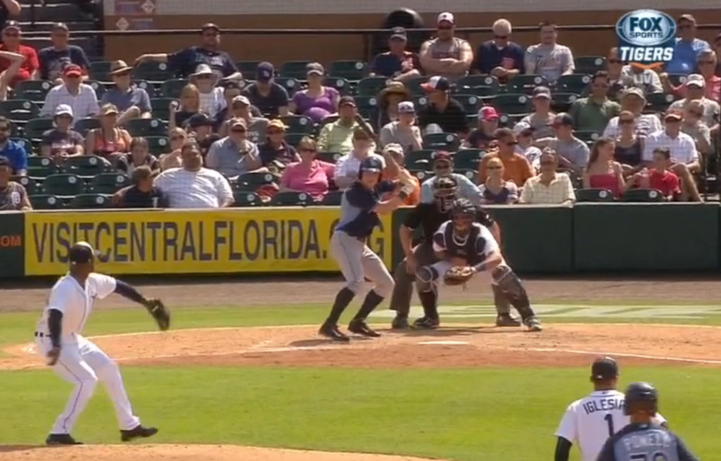 Alec Sole gets first hit in major league spring game. / Credit Fox Sports Detroit