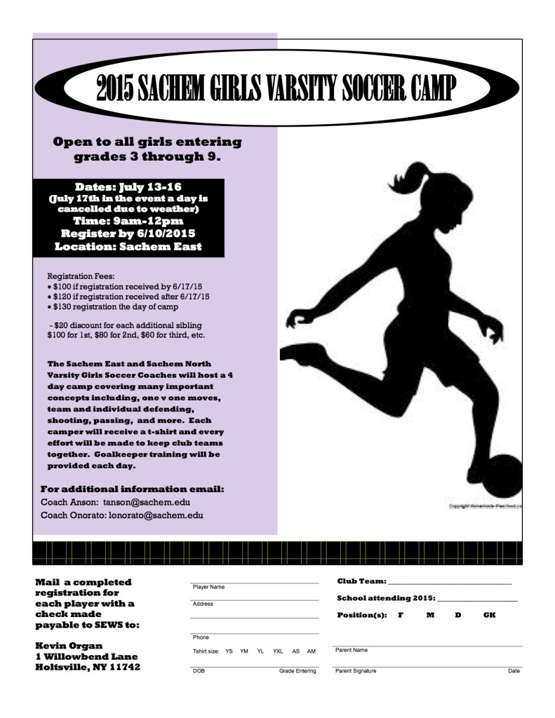 Sachem Girls Varsity Soccer Camp 2015 flyer