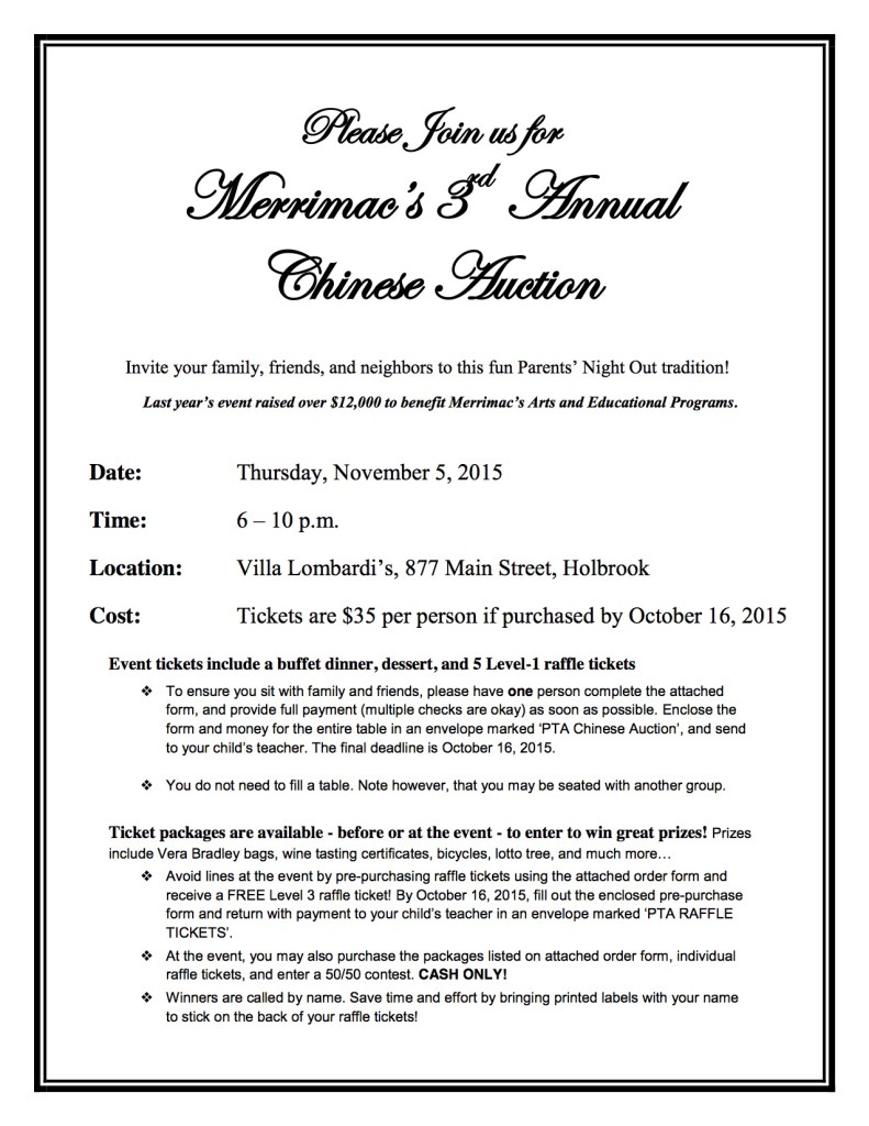 Chinese Auction Invitation  - 2015