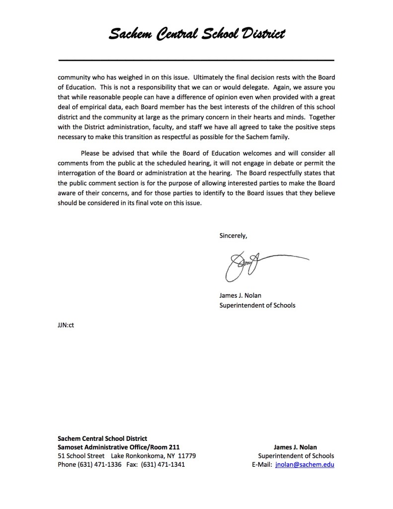 School Closings Letter 2