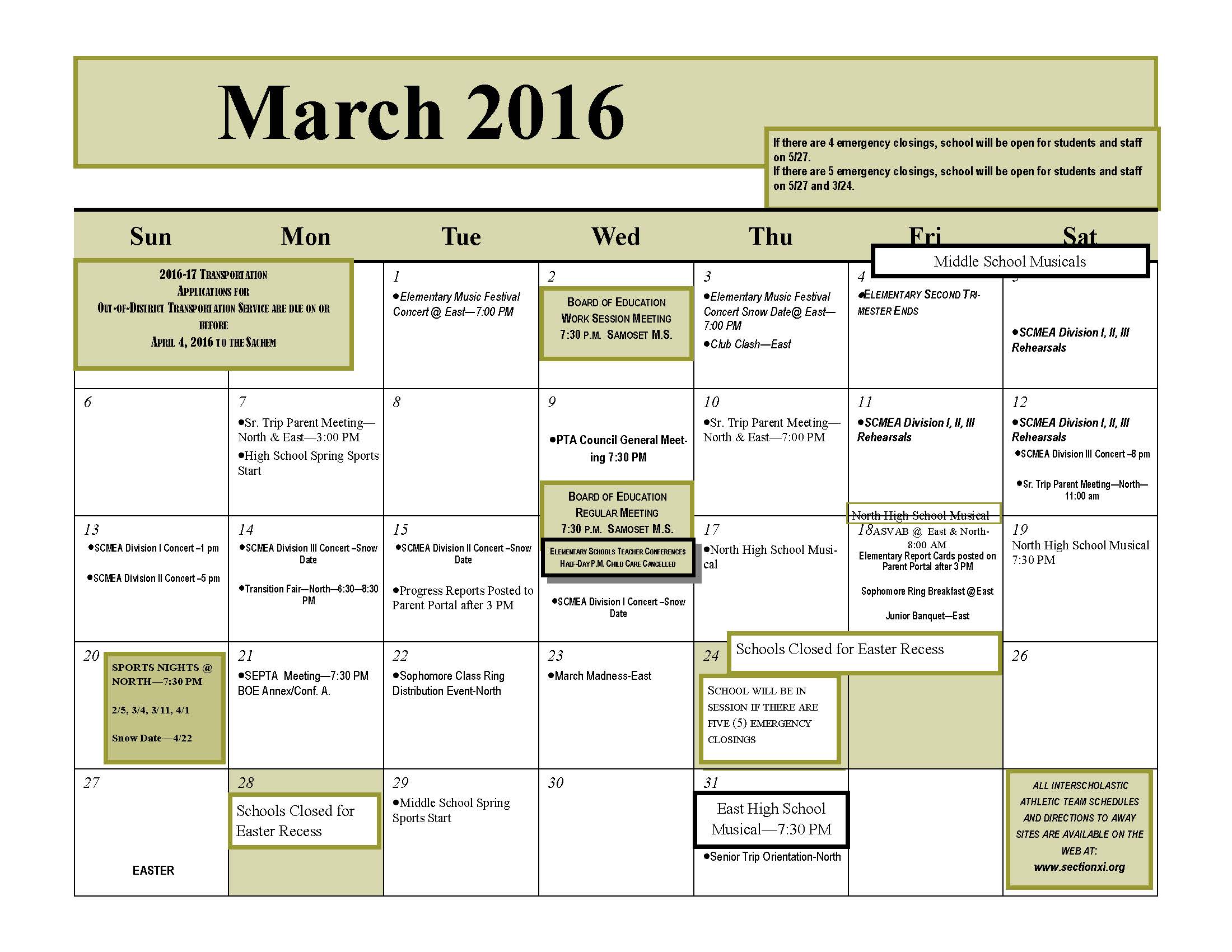 A new month … refer to Sachem’s March calendar Sachem Report
