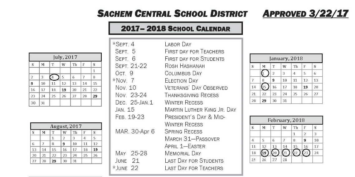 Sachem Approves 2017 2018 District Calendar Sachem Report Sachem Approves 2017 2018 District Calendar Sachem Report