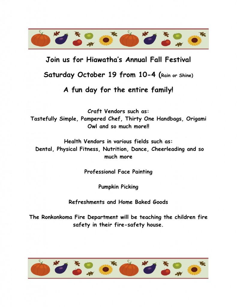 Hiawatha hosting Fall Festival Sachem Report